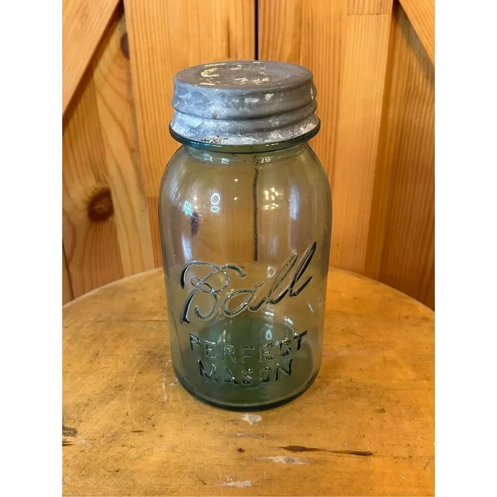 Vintage Ball Perfect Mason #4 Quart Fruit Jar Blue with lid (8836)
